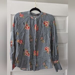 Like New Loft Floral Striped Button Blouse
